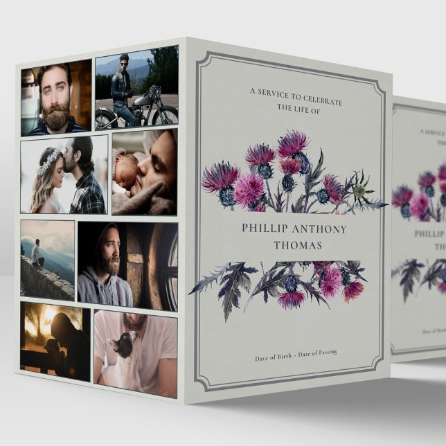 Programme Photo Collage nécrologie Scottish Thistle Funeral (Scottish Thistle Photo Montage Sympathy Order of Service Funeral Program)