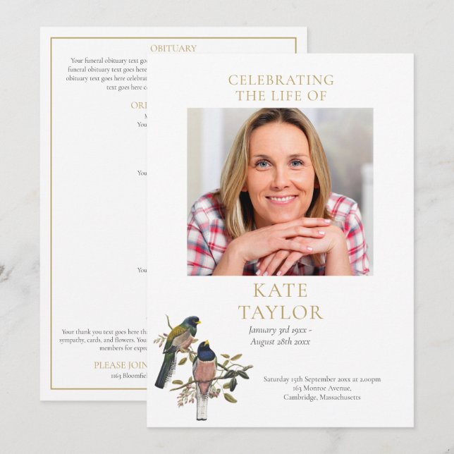 Programme Photo de cérémonie funèbre commémorative d'oiseaux (Devant / Derrière)