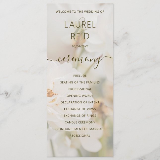 Programme Photo de rose blanche élégante délavée Mariage rom (Devant)