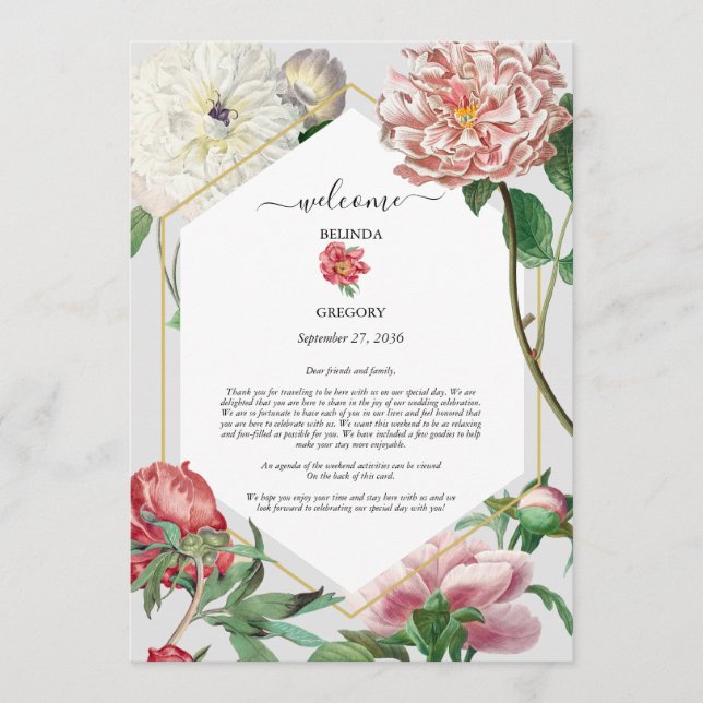 Programme Pies blanches roses Fleurs Itinéraire Mariage (Devant)