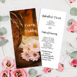 Programme Pink Daisies Cowboy Boots Country Wedding Program<br><div class="desc">Give your guests the order of your marriage ceremony with the charming Pink Daisies and Cowboy Boots Country Wedding Program. This casual yet classy custom ranch theme wedding timeline features a quaint digitally enhanced floral photograph of brown leather western cowboy boots, pink daisy flower blossoms and a white bridal veil...</div>