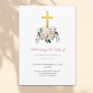 Programme Pink Floral Funeral Memorial Order of Service Prog