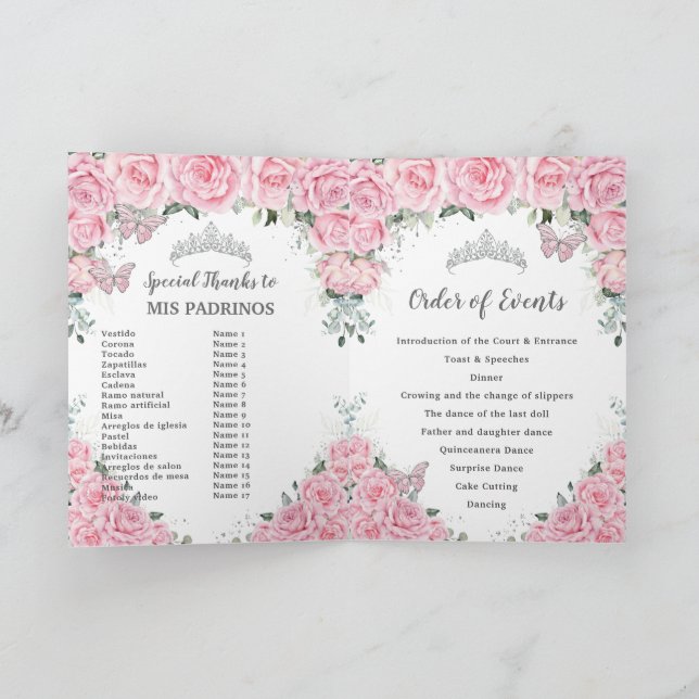 Programme Pink Floral Quinceañera Ordre des événements Padri (Intérieur)