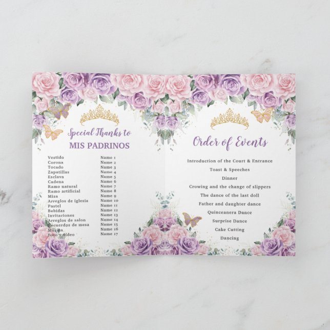 Programme Pink Lilac Floral Quinceañera Ordre des événements (Intérieur)