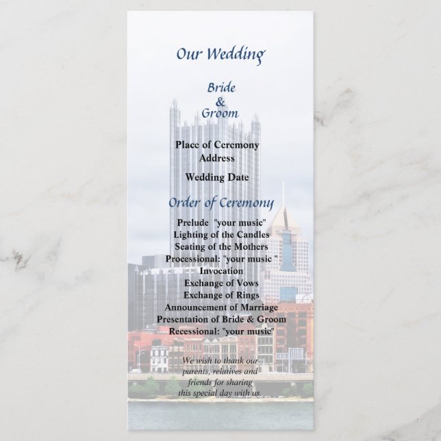 Programme Pittsburgh PA Skyline Wedding Program (Devant)
