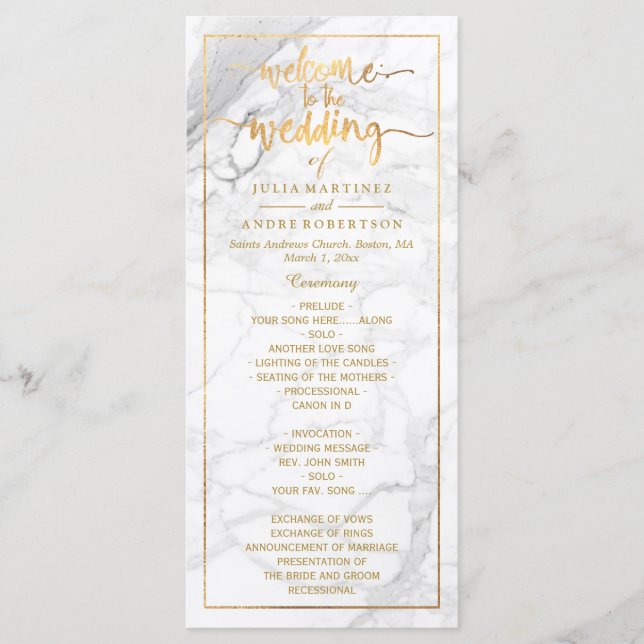 Programme PixDezines Marble+Faux Gold Wedding Program (Devant)