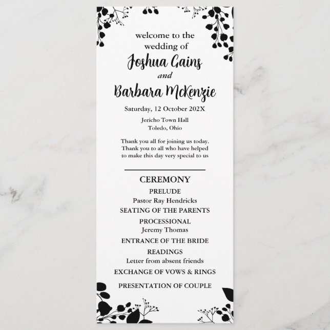 Programme plat noir sur blanc (Devant)