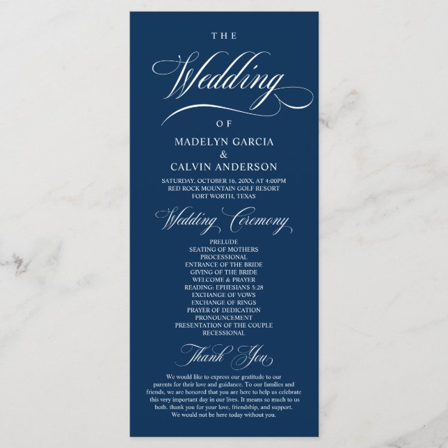 Programme pliable de mariage élégant classique (Devant)