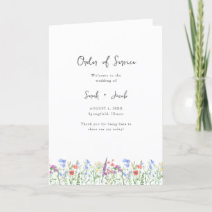 Programme plié de mariage de jardin de fleurs sauv