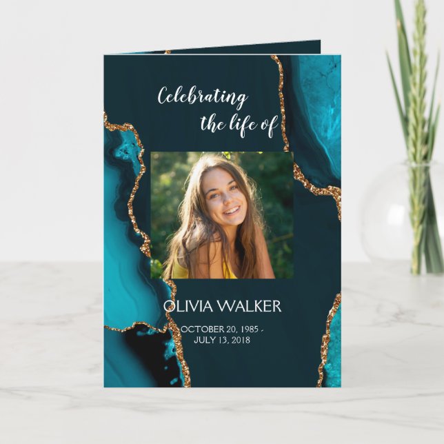 Programme plié pour l'ordre de service Turquoise & (Devant)