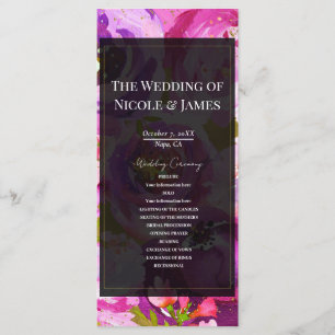 Programme Pops of Pink Purple Vibrant Floral Wedding Program