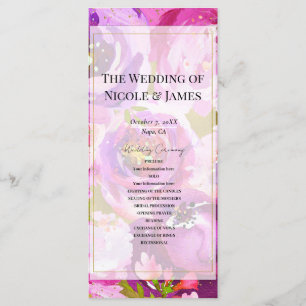 Programme Pops of Pink Purple Vibrant Floral Wedding Program