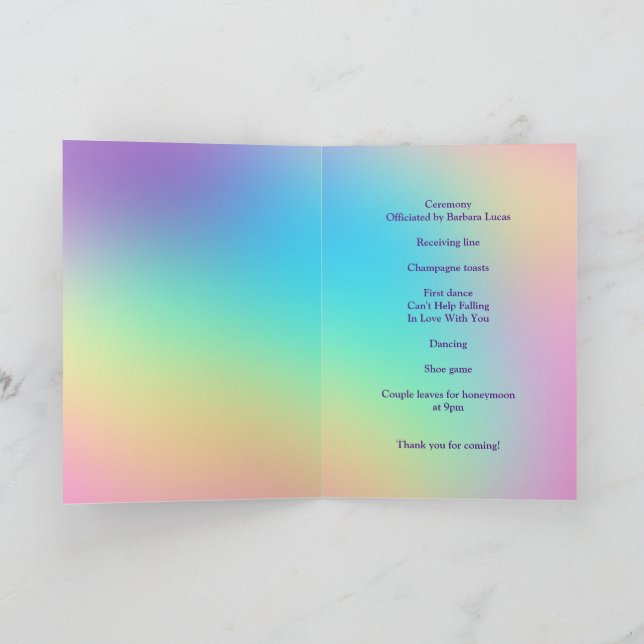 Programme Pretty Pastel Rainbow Gradient Wedding Program (Intérieur)
