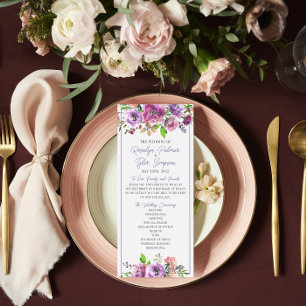Programme Printemps fleurit Floral Purple Mariage Cérémonie