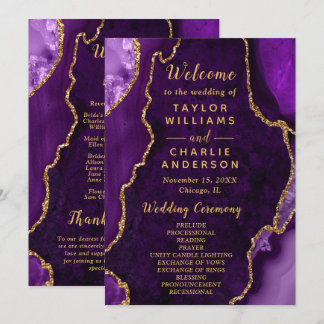 Programme Purple and Gold Agate Wedding Program