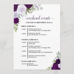 Programme Purple Boho Roses Mariages Événements et chronolog