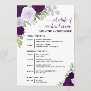 Programme Purple Boho Roses Mariages Événements et chronolog