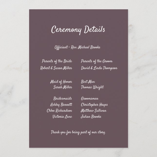 Programme Purple Floral Botanical Wedding (Dos)