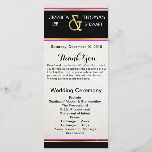 Programme Purple, Noir et Or Simple Elégance (Devant)