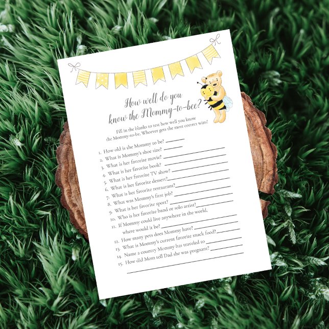 Programme Qui Connaît Mommy-To-Be Game Teddy Bear Card (Créateur téléchargé)