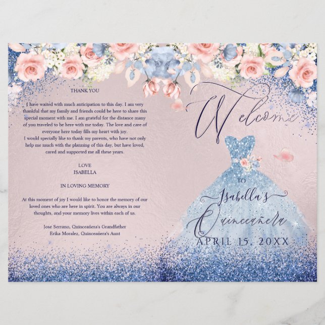 Programme Quinceanera Blush Floral Marine Parties  (Devant)