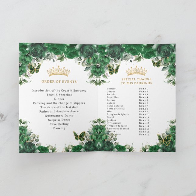 Programme Quinceañera Emerald Green Padrinos Événements (Intérieur)