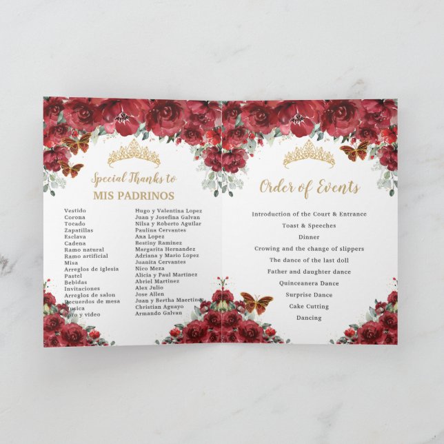 Programme Quinceanera Florale Rouge Princesse Padrinos Événe (Intérieur)