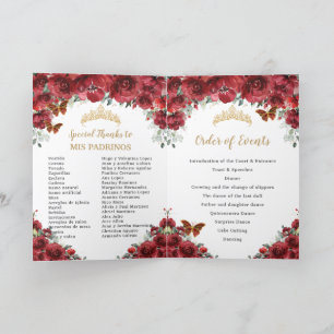 Programme Quinceanera Florale Rouge Princesse Padrinos Événe
