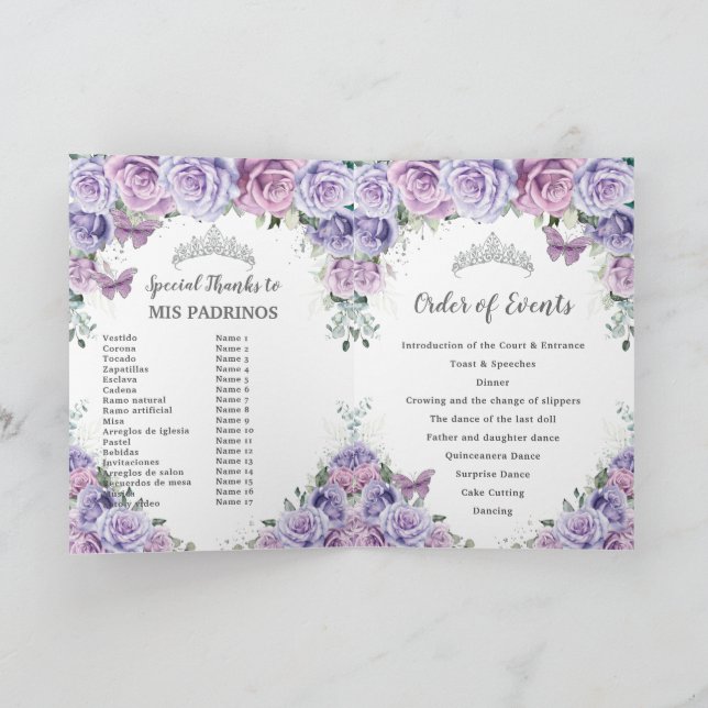 Programme Quinceañera florale violet Ordre des événements Pa (Intérieur)