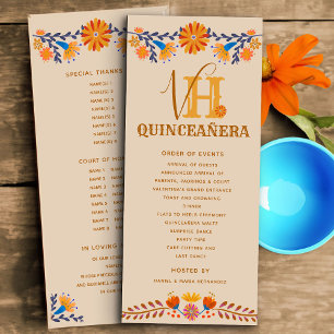 Programme Quinceanera occidentale monogrammée florale mexica