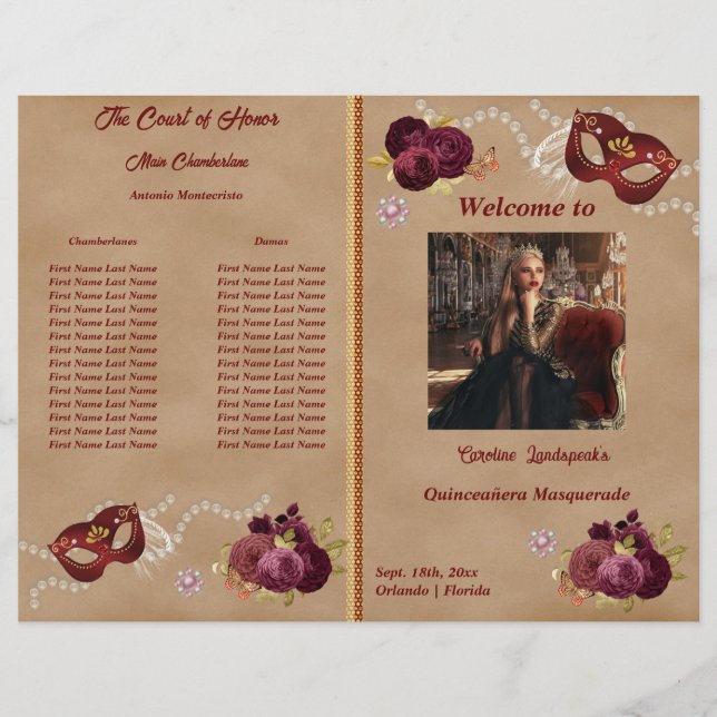 Programme Quinceañera Party Mascarade rouge (Devant)