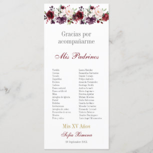 Programme Quinceañera rouge floral