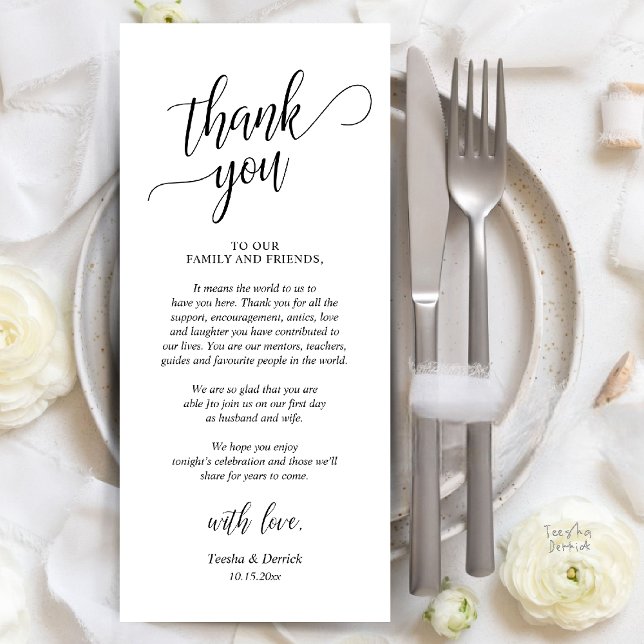 Programme Réception de mariage moderne et classique (Modern Classy Wedding Dinner Thank You Card Reception brunch lunch in Black White)