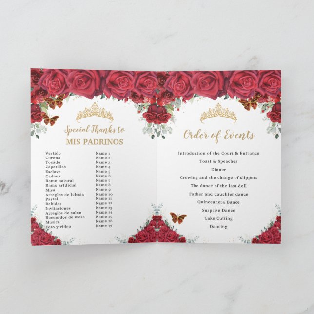 Programme Red Floral Princess Quinceañera Ordre des événemen (Intérieur)