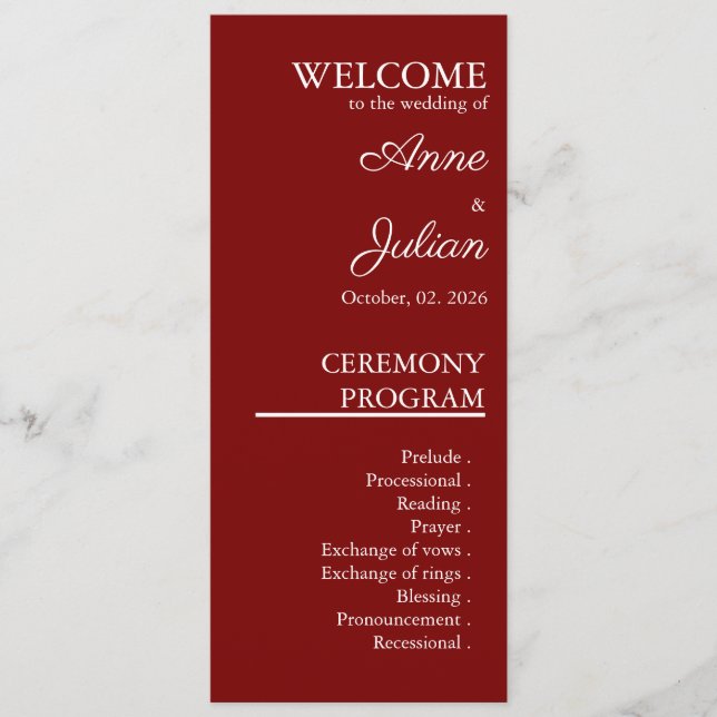 Programme Red Modern Minimalist Bridal Program QR Code (Devant)