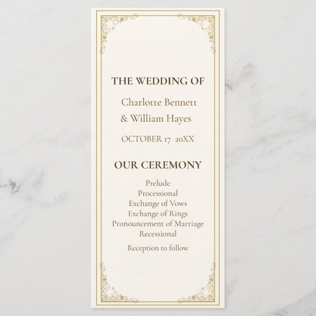 Programme Refined Gold Frame Wedding Program (Devant)