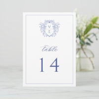Regency Blue Monogram Crest Mariage Numéro de tabl