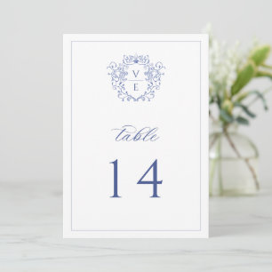 Programme Regency Blue Monogram Crest Mariage Numéro de tabl
