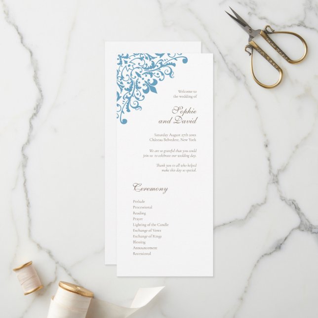 Programme Regency French Blue Fleur de Lis Mariage Motif (Devant/Arrière en situation)