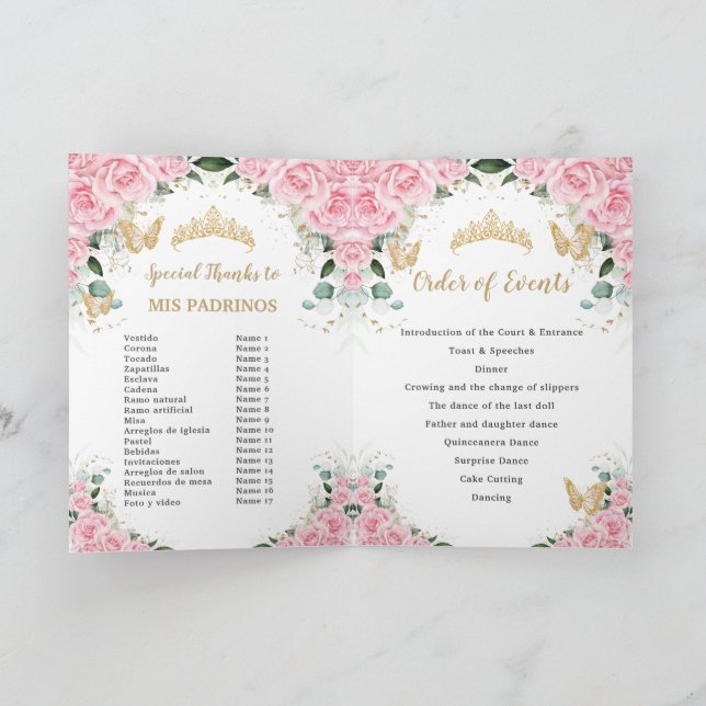 Programme Robe rose florale or Quinceañera Ordre des événeme (Intérieur)