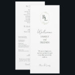 Programme Romantic Chic Initiales Monogrammées Mariage<br><div class="desc">Elégant et élégant. Ce programme de mariage charmant et unique comprend des initiales de couple monogrammées avec un cadre vert floral doux, un message de bienvenue à l'avant et le programme complet à l'arrière. Un ensemble de polices contemporaines dans un vert foncé chic de forêt donne un ton moderne mais...</div>