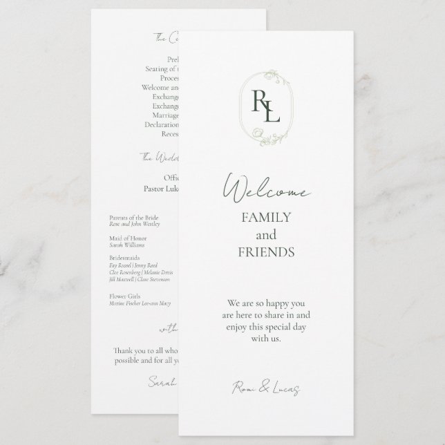 Programme Romantic Chic Initiales Monogrammées Mariage (Devant / Derrière)