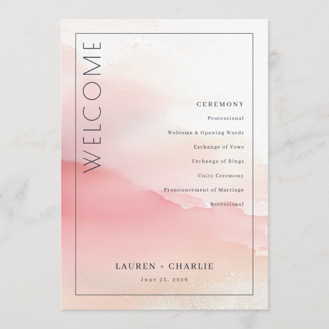 Programme Romantic Pink Watercolor Ceremony Schedule (Devant)