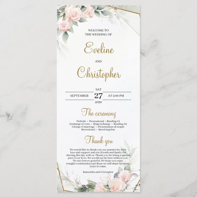 Programme Romantique Blush rose verdure Foliage Gold Frame (Devant)