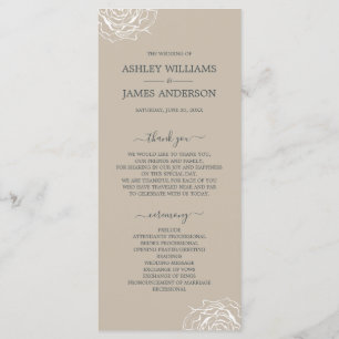 Programme Rose floral chic gris simple minimaliste Mariage