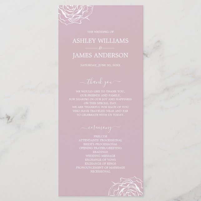 Programme Rose floral chic violet simple Mariage minimal (Devant)