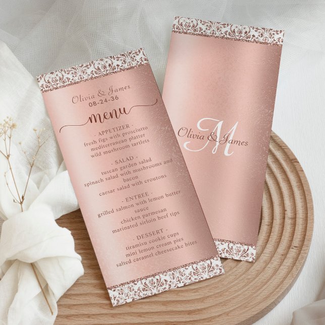 Programme Rose Gold Damask Parties scintillant Elégant Maria (Créateur téléchargé)