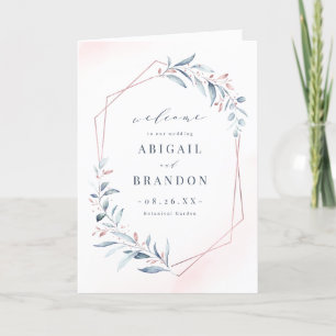 Programme Rose Gold Dusty Blue Greenery Mariage géométrique