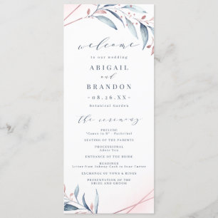 Programme Rose Gold Dusty Blue Greenery Mariage géométrique