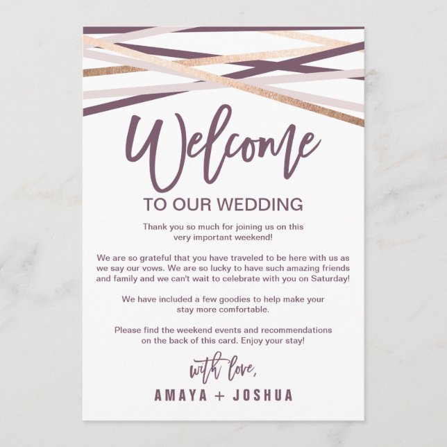Programme Rose Gold Streamers Lettre de bienvenue et itinéra (Devant)